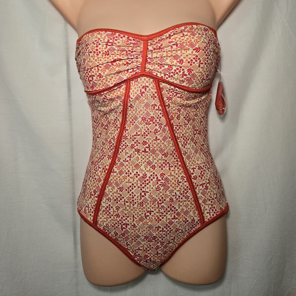 Marc Jacobs Strapless One-Piece Swimsuit (Orange/Cream Size Small)